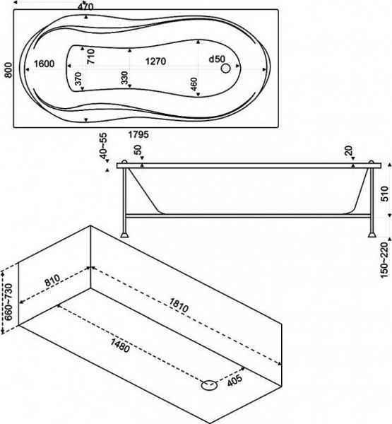 Акриловая ванна Bas Ямайка 180х80