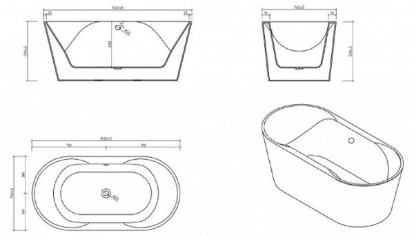 Акриловая ванна BelBagno BB200-1500-750, 150x75 см Акриловая ванна BelBagno BB200-1500-750, 150x75 см
