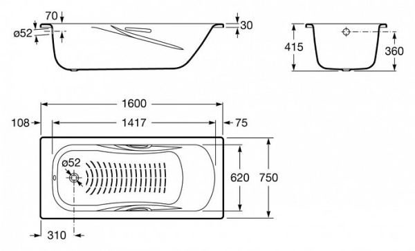Стальная ванна Roca Princess-N 160 см