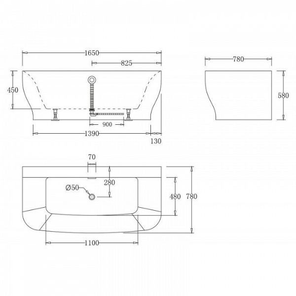 Акриловая ванна BelBagno BB74-1650 165x78