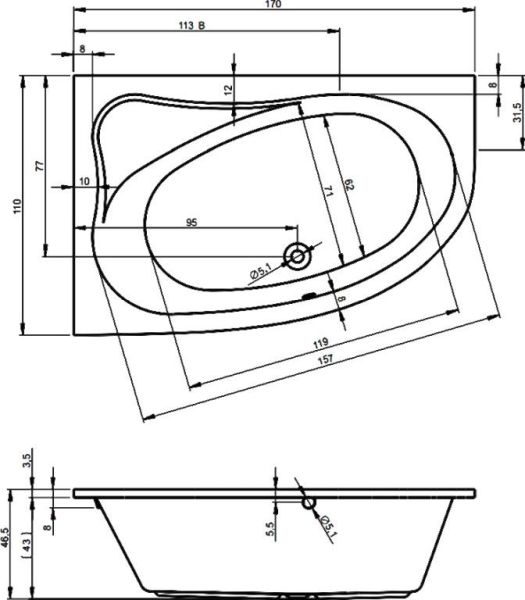 Акриловая ванна Riho Lyra 170 см R