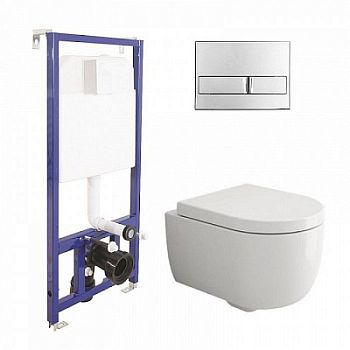 Комплект Bocchi Parma 1417-001-0129 подвесной унитаз+ инсталляция Berges Wasserhaus Novum L3 040213 с кнопкой хром+ сиденье A0374-001