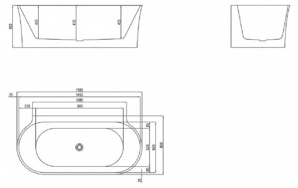 Акриловая ванна BelBagno BB409-1500-800, 150x80 см