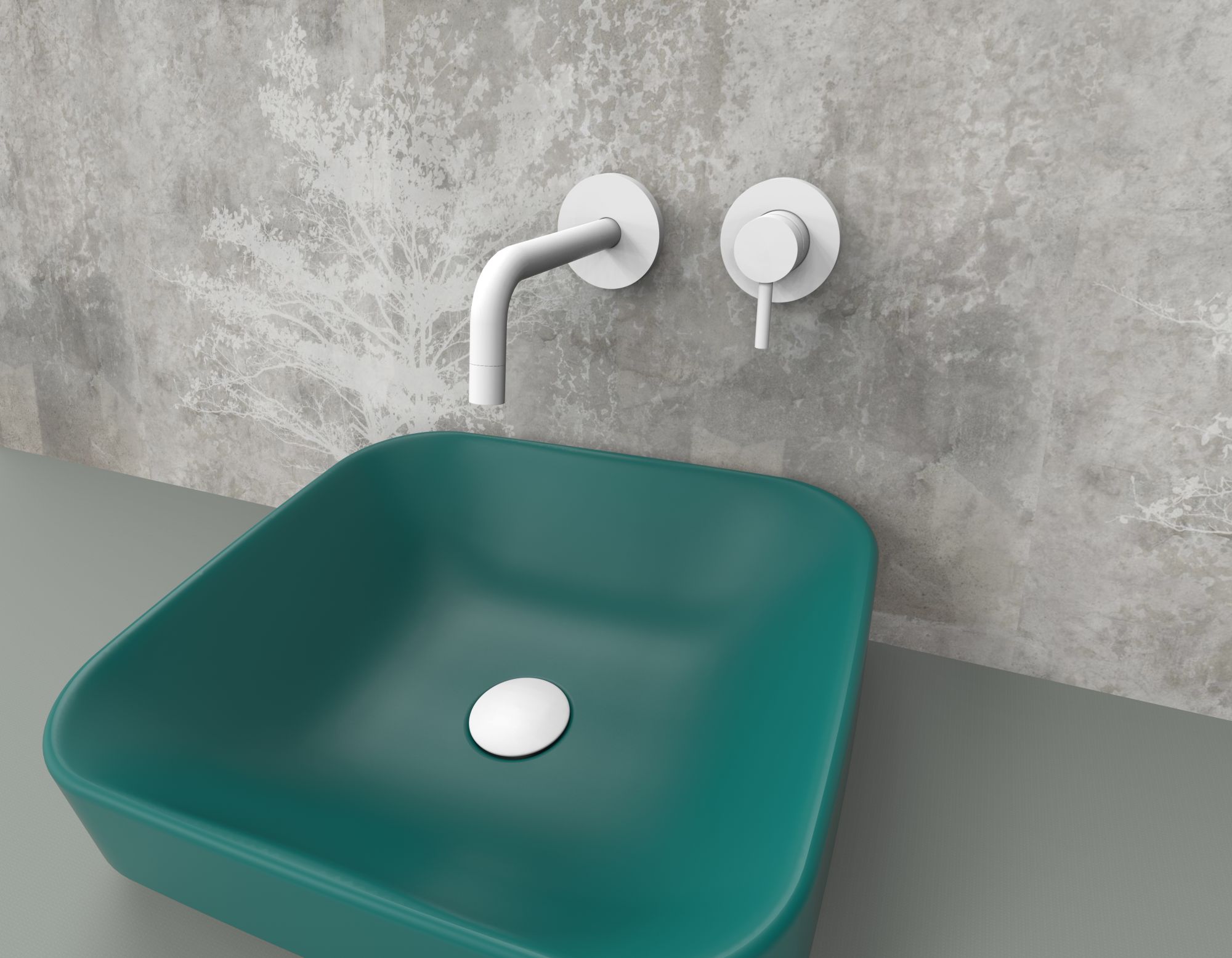 Смеситель для раковины встраиваемый, накладки диам.70мм, излив 175мм, Белый матовый