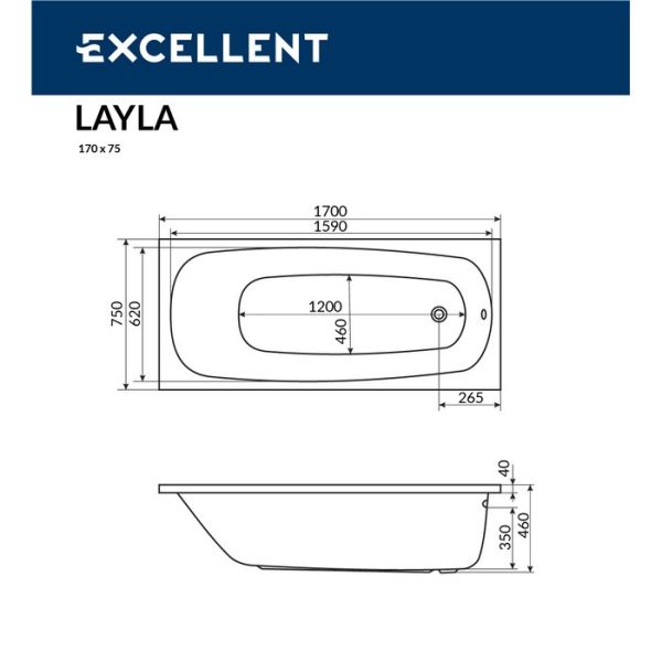 Акриловая ванна Excellent Layla 170x75 WAEX.LAY17WH