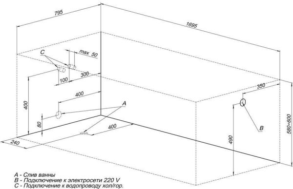 Акриловая ванна Aquanet Polo 170x80