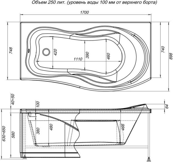 Фронтальная панель для ванны Aquanet Borneo 170 R