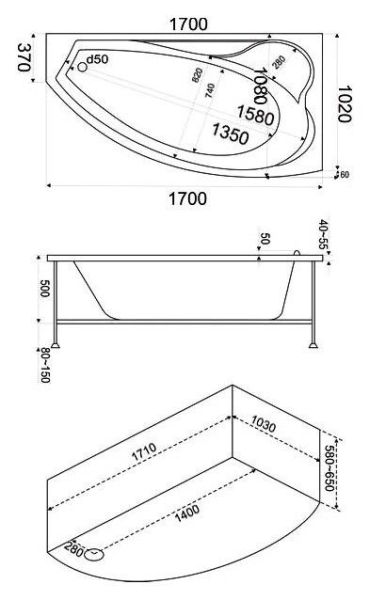 Акриловая ванна Bas Николь 170х102 R Акриловая ванна Bas Николь 170х102 R