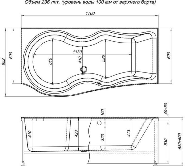 Акриловая ванна Aquanet Nicol 170x70/85 L Акриловая ванна Aquanet Nicol 170x70/85 L