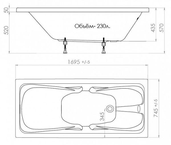 Акриловая ванна Triton Стандарт 170x75 см Акриловая ванна Triton Стандарт 170x75 см