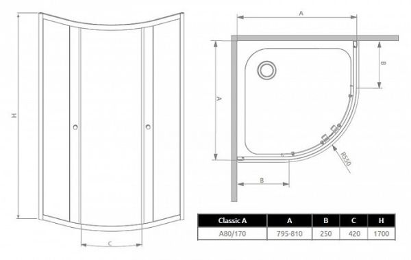 Душевой уголок Radaway Classiс 81x81x170 стекло прозрачное Душевой уголок Radaway Classiс 81x81x170 стекло прозрачное