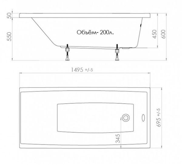 Акриловая ванна Triton Джена 150x70 см