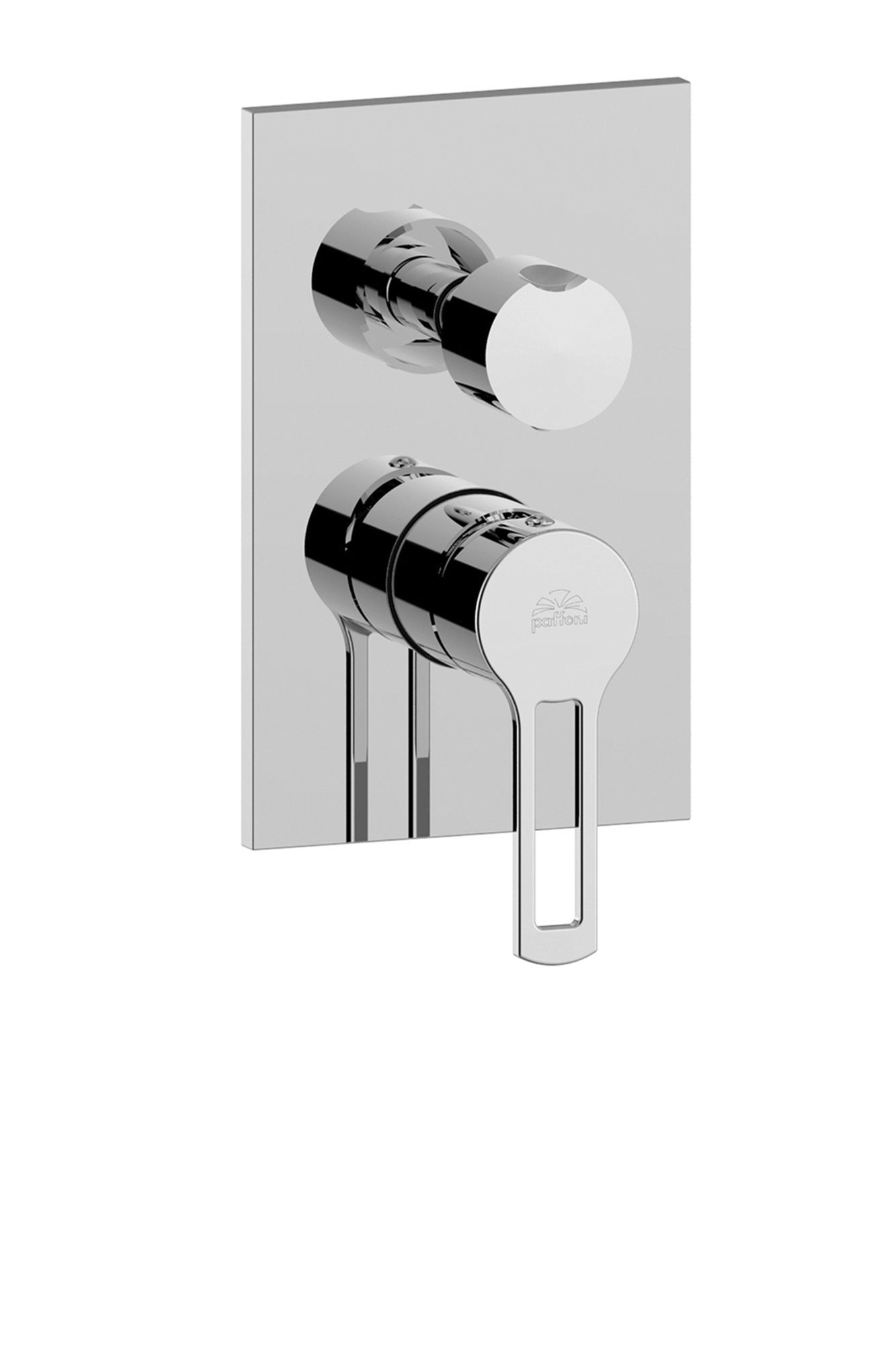 Смеситель встраиваемый для душа на 2 выхода с накладкой нерж сталь 120х190мм.девиатор-картридж, 2 положения+1 комбо, Хром