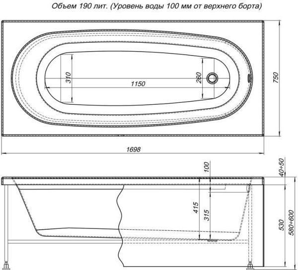 Фронтальная панель для ванны Aquanet Diana 170