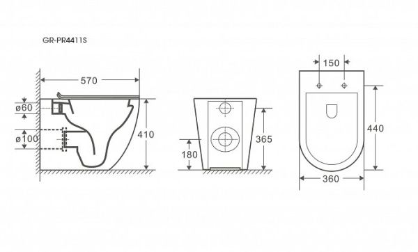 Унитаз приставной Grossman GR-PR4411S безободковый с сиденьем с микролифтом, белый Унитаз приставной Grossman GR-PR4411S безободковый с сиденьем с микролифтом, белый