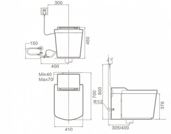 Унитаз приставной Orans IT-803JAD электронный с крышкой-сиденьем с микролифтом Унитаз приставной Orans IT-803JAD электронный с крышкой-сиденьем с микролифтом