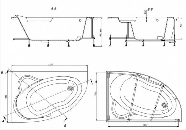 Акриловая ванна Roca Luna 170x115 см L, ZRU9302911 Акриловая ванна Roca Luna 170x115 см L, ZRU9302911
