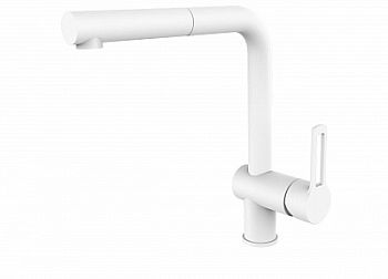 Смеситель для мойки с поворот.изливом и выдвижным 1 режим.душем из ABS, Белый матовый
