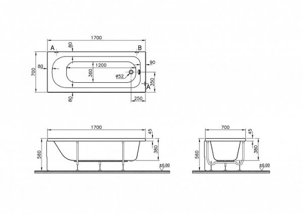 Акриловая ванна VitrA Neon 52530001000 170x70 см