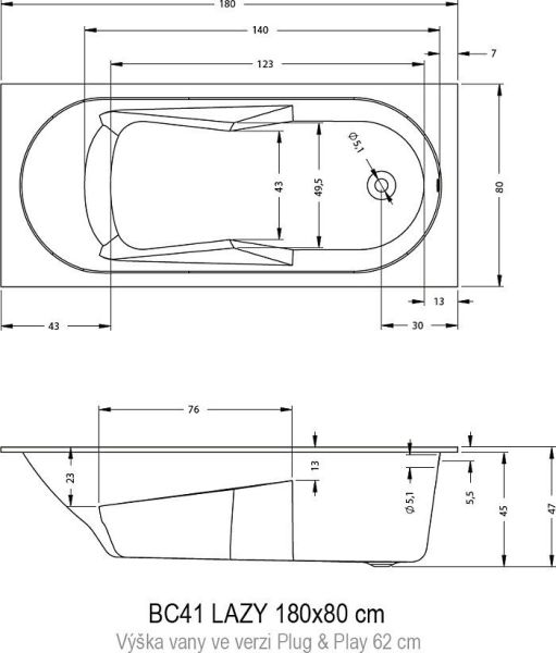 Акриловая ванна Riho Lazy 180x80