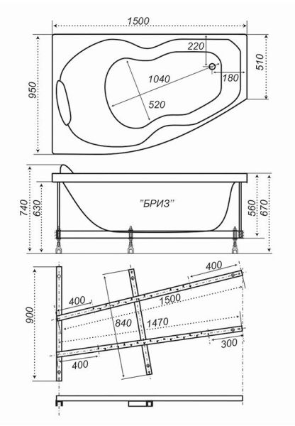 Акриловая ванна Triton Бриз 150x95 см правая