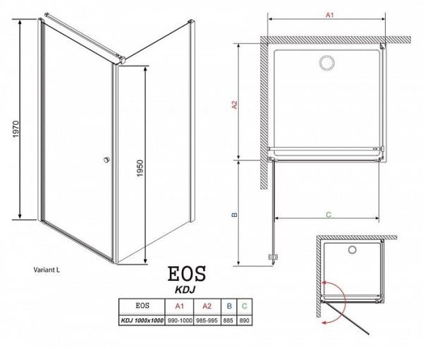 Душевой уголок Radaway EOS KDJ 100 100x100x197 см левый прозрачное стекло