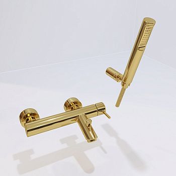 Смеситель для ванны короткий излив, c ручным душем, золото LIGHT Paffoni LIG023HG