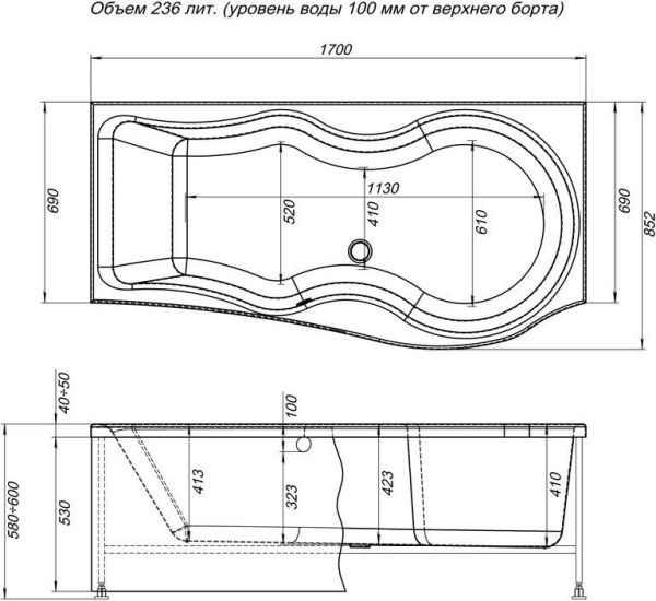 Фронтальная панель для ванны Aquanet Nicol 170 R
