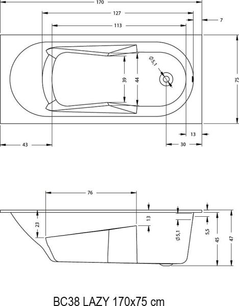 Акриловая ванна Riho Lazy 170x75 см