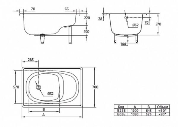 Стальная ванна BLB Europa сидячая 120x70 см