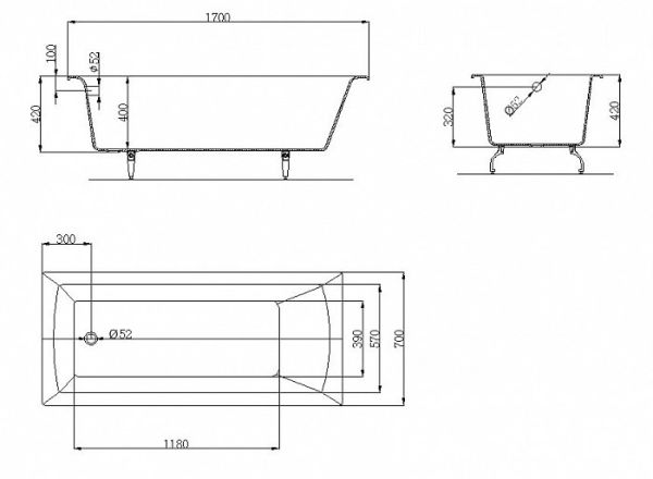 Чугунная ванна OWL 1975 Konung 170х70 OWLIB191113 с комплектом ножек Чугунная ванна OWL 1975 Konung 170х70 OWLIB191113 с комплектом ножек