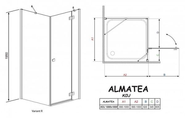 Душевой уголок Radaway Almatea KDJ 100x100x195 см правый прозрачное стекло