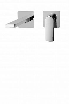 Смеситель для раковины встраиваемый с изливом 150мм с накладками из нерж. Стали 2 шт. 70х70мм, Хром