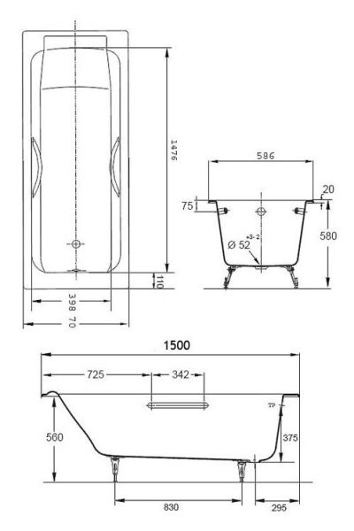 Чугунная ванна Jacob Delafon Parallel E2949 150х70