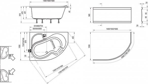 Акриловая ванна Ravak ROSA 160x105 см P Акриловая ванна Ravak ROSA 160x105 см P