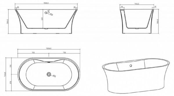 Акриловая ванна BelBagno BB201-1500-800, 150x80 см Акриловая ванна BelBagno BB201-1500-800, 150x80 см