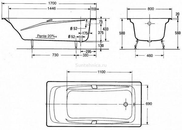 Чугунная ванна Jacob Delafon Repos E2918 170х80