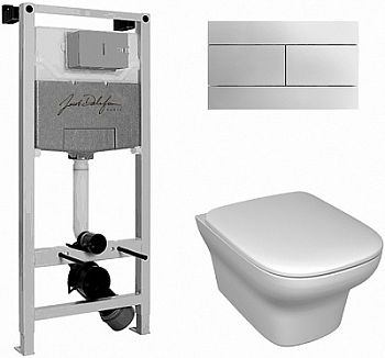 Комплект Jacob Delafon Vox подвесной унитаз + инсталляция с кнопкой хром,сиденье тонкое микролифт (E21928RU-CP+ EDM102+ E20142)