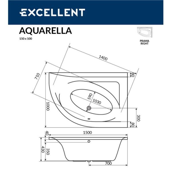 Акриловая ванна Excellent Aquarella 150x100 прав. WAEX.ARP15WH Акриловая ванна Excellent Aquarella 150x100 прав. WAEX.ARP15WH