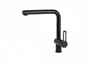 Смеситель для мойки с поворот.изливом и выдвижным 1 режим.душем из ABS, Черный матовый