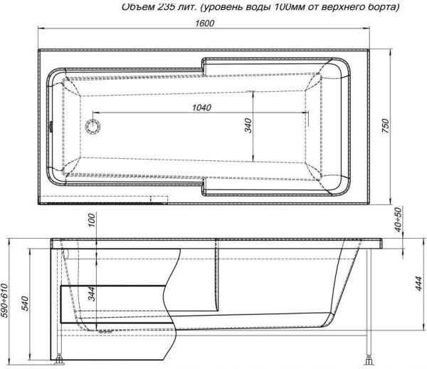 Акриловая ванна Aquanet Taurus 160x75 Акриловая ванна Aquanet Taurus 160x75