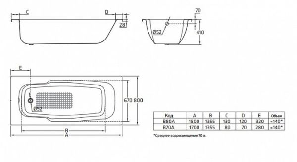 Стальная ванна BLB Atlantica HG 180x80 см с отверстиями для ручек Стальная ванна BLB Atlantica HG 180x80 см с отверстиями для ручек