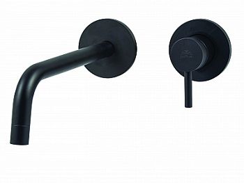 Смеситель для раковины встраиваемый, накладки диам.70мм, излив 245мм, Черный матовый