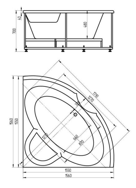 Акриловая ванна Aquatek Поларис 155 см на объемном каркасе