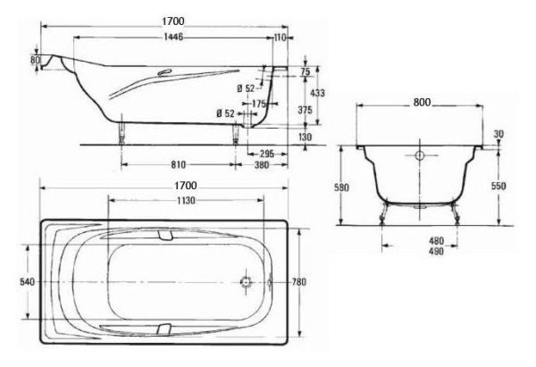 Чугунная ванна Jacob Delafon Repos E2915 170х80 Чугунная ванна Jacob Delafon Repos E2915 170х80