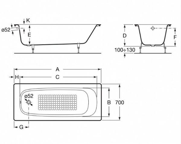 Чугунная ванна Roca Continental 140x70 см, 212904001 Чугунная ванна Roca Continental 140x70 см, 212904001