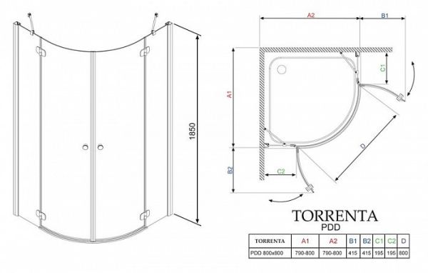 Душевой уголок Radaway Torrenta PDD 80x80x195 см стекло графит