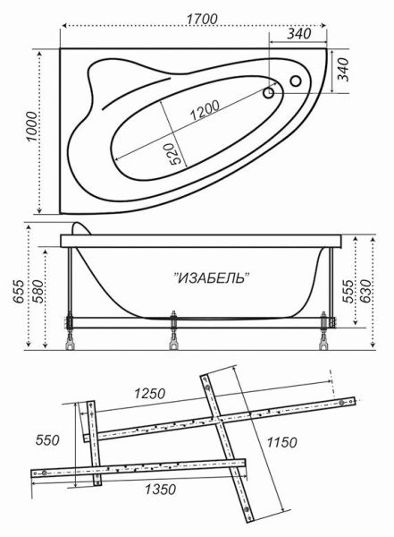 Акриловая ванна Triton Изабель 170x100 см левая