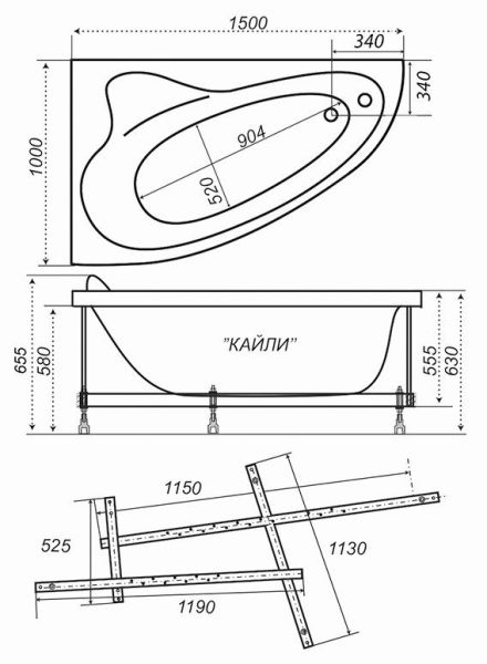 Акриловая ванна Triton Кайли 150x100 см правая