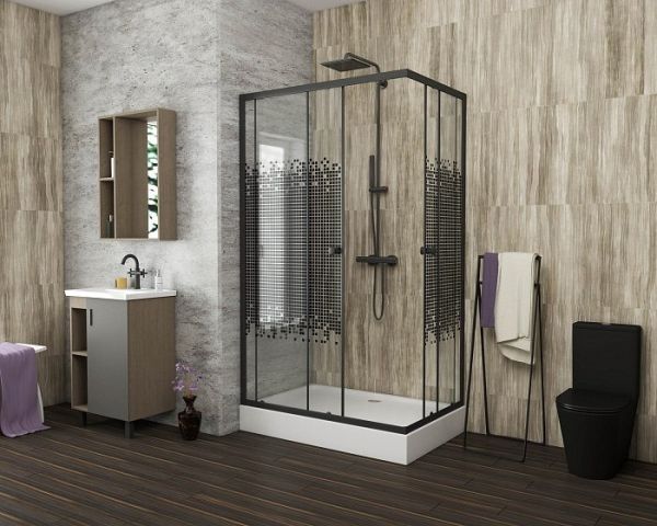 Душевой уголок Niagara Eco NG-012-14Q BLACK 120х80х195 стекло мозаика
